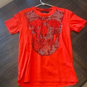 Platini Skull Embroidered Red Shirt Mens Size Medium